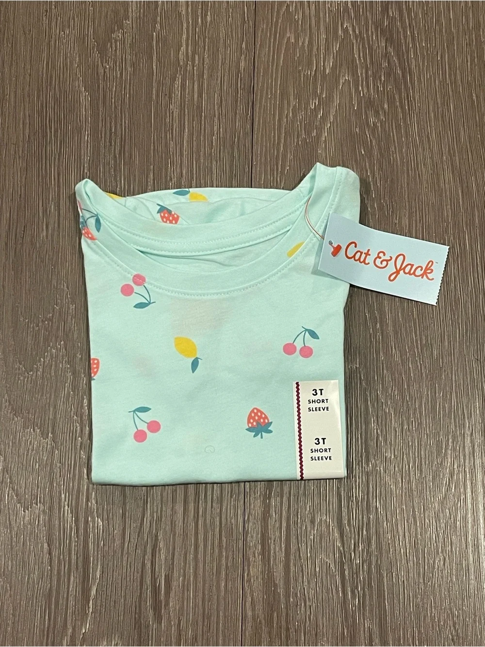 Cat & Jack Mint Short Sleeve Tee with Fruit Print - Size 3T